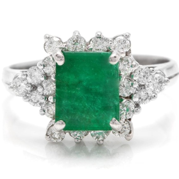 2.60ct Natural Emerald & Diamond 14KW Gold Ring